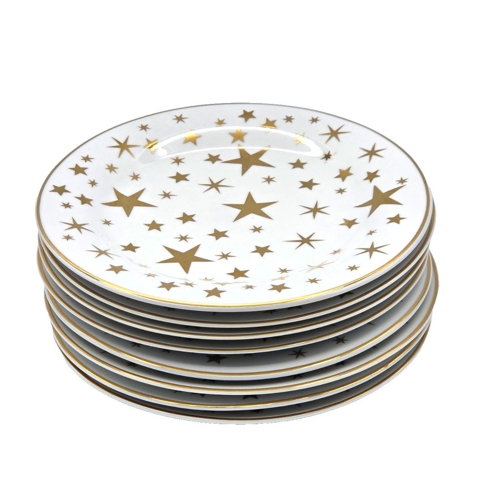 Lot of 8 Sakura Classic Gold Stars 7 1/2" Dessert Bread Plates 1997 Whimsigoth